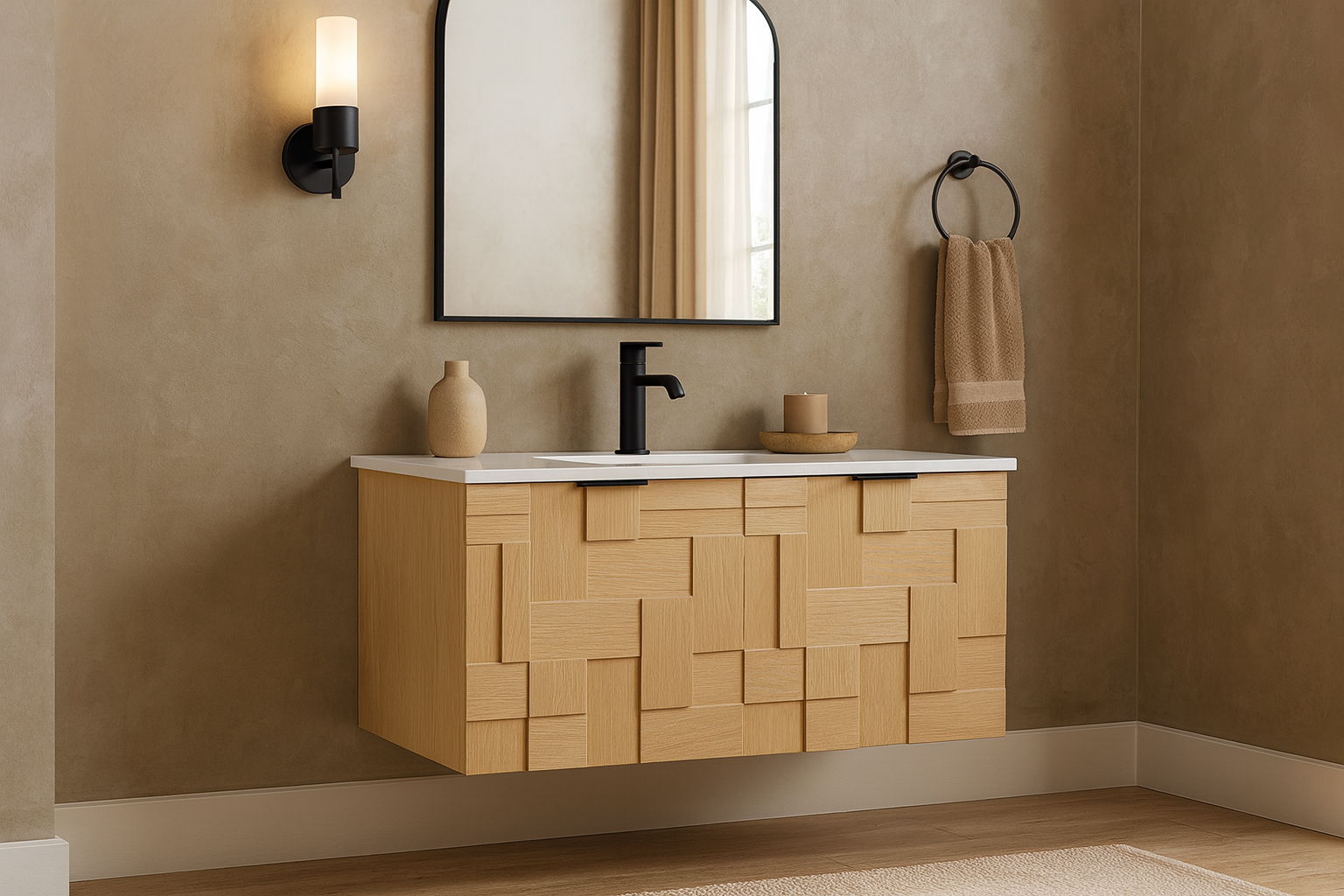 Leonardo - Engineered Stone And Solid Wood 24" Wall Mounted Bathroom Vanity - Urban Living Furniture (Los Angeles, CA)