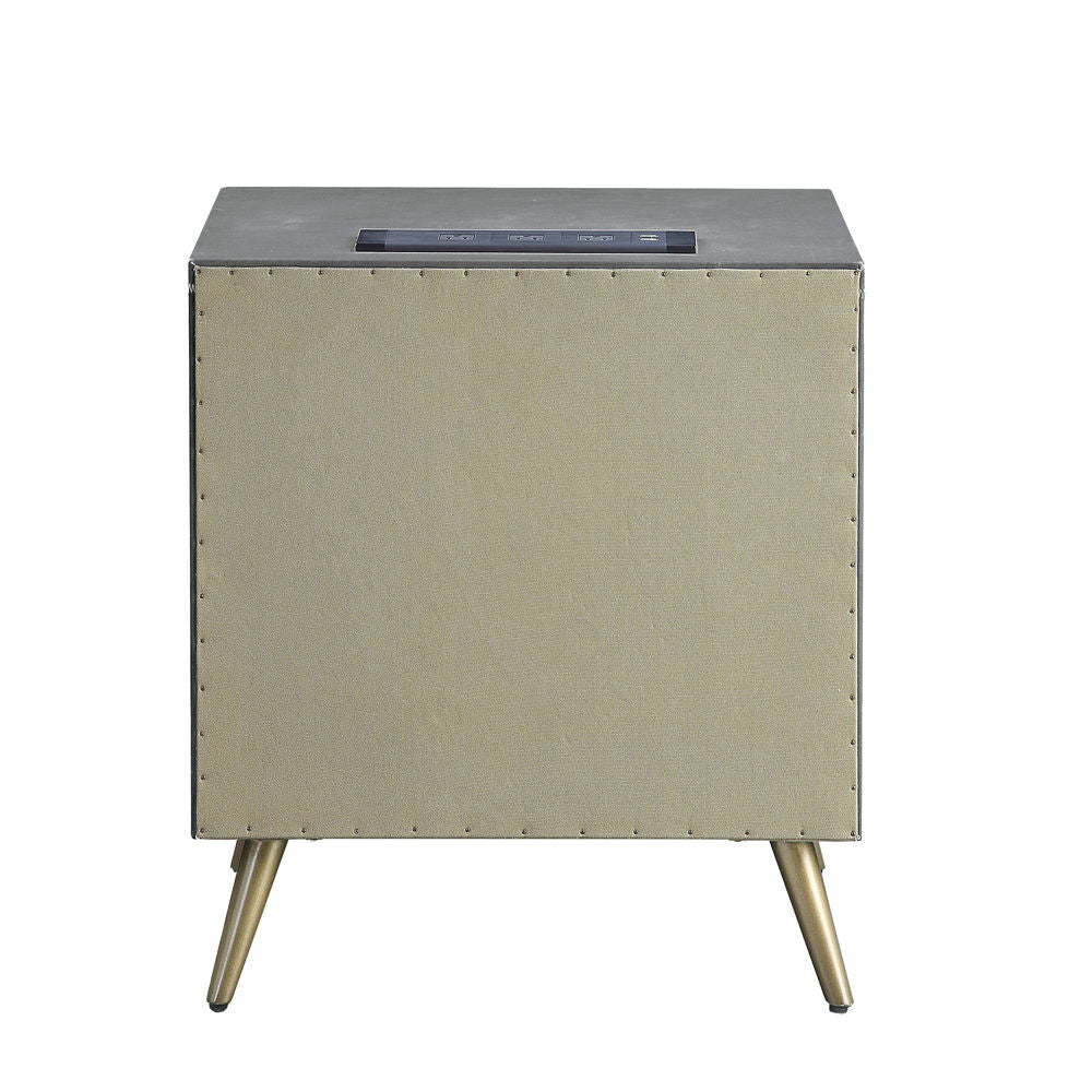 Doris - Nightstand With USB & Electric Lock - Gray Top Grain Leather - Urban Living Furniture (Los Angeles, CA)