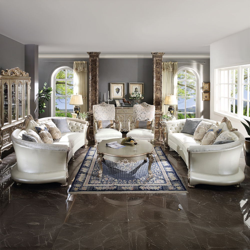 Dresden II - Sofa With 7 Pillows - Pearl Synthetic Leather & Gold Patina - Urban Living Furniture (Los Angeles, CA)