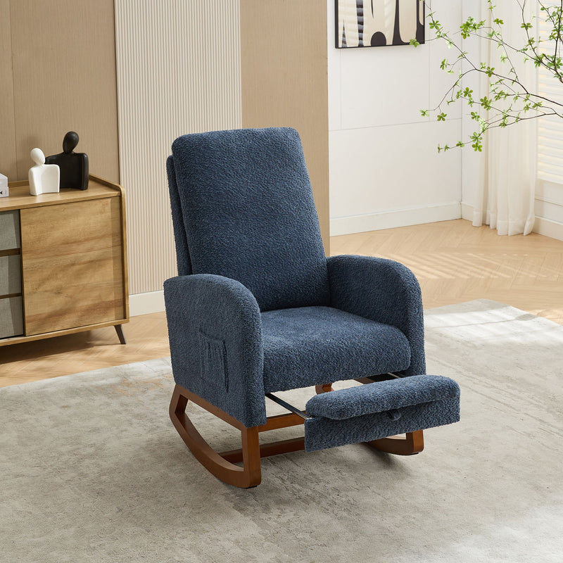Rocking High Back Glider Chair With Retractable Footrest, Side Pocket