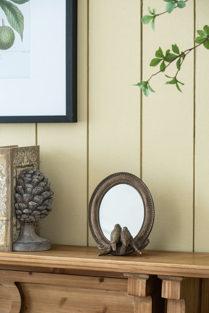Corella - Oval Bird Mirror With Resin Frame Desk Mirror With Stand For Counter Bedroom Bathroom - Brown