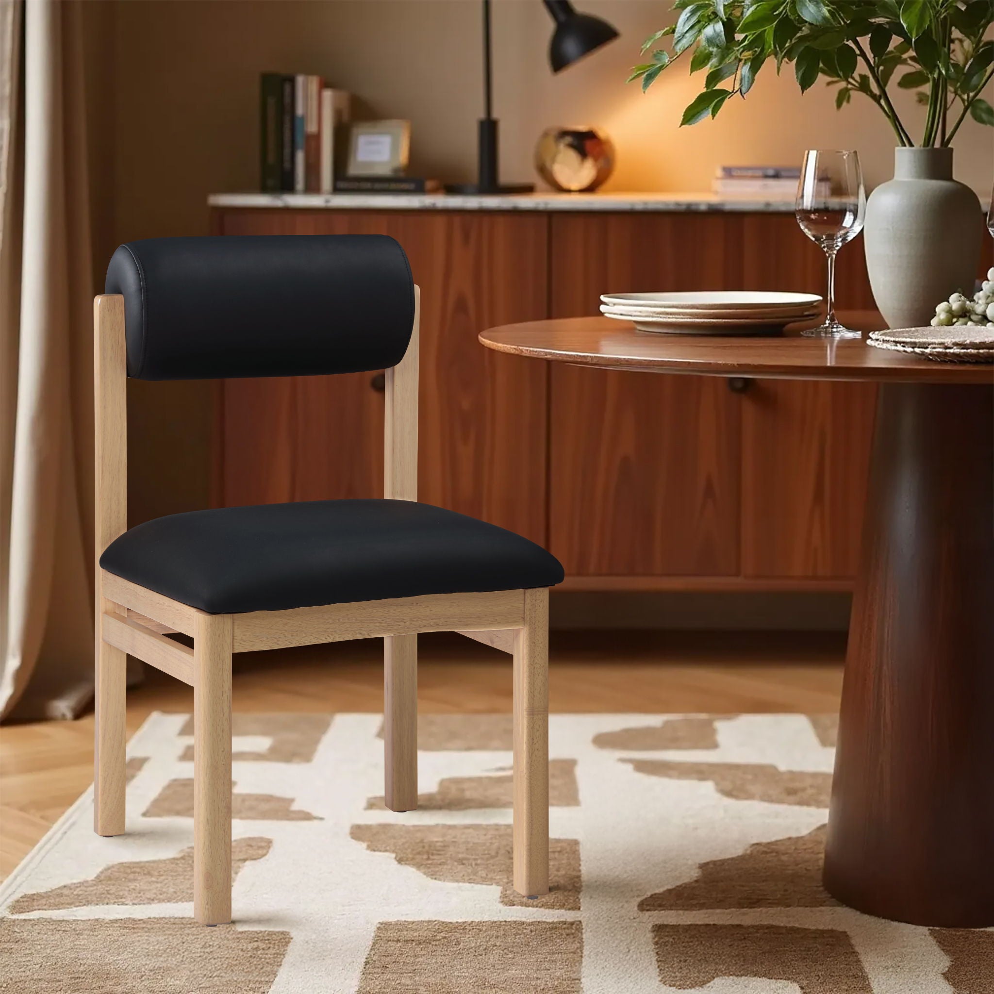 Roundhill - Faux Leather Dining Chair (Set of 2) - Natural Frame - Urban Living Furniture (Los Angeles, CA)