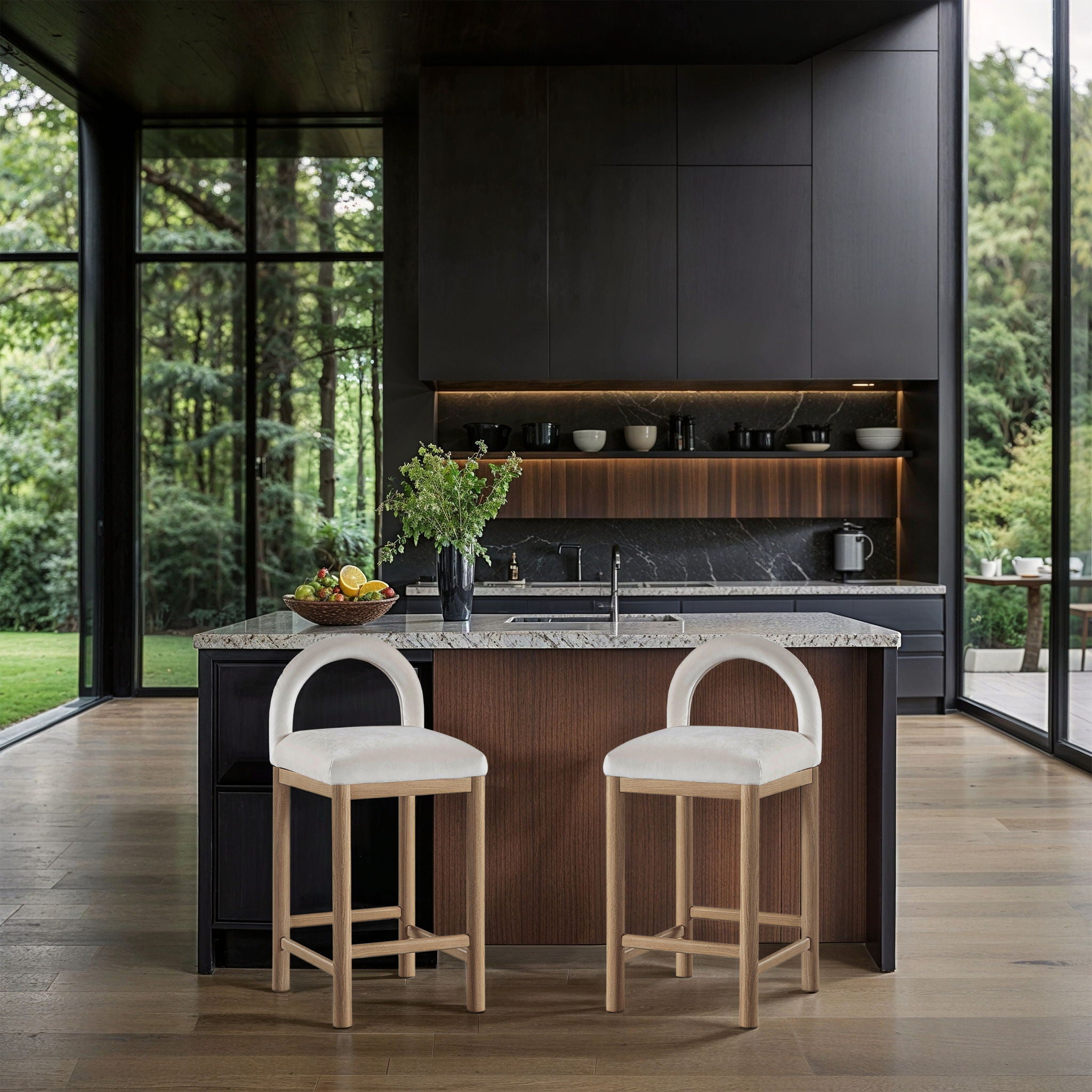 Conrad - Velvet Counter Stool With Natural Legs - Urban Living Furniture (Los Angeles, CA)