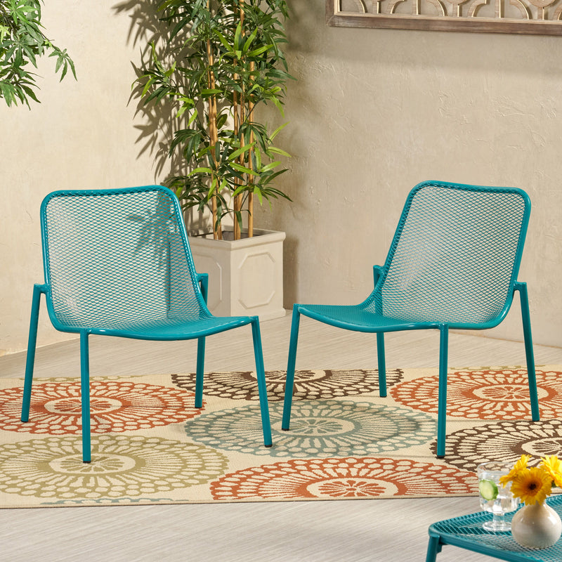 Outdoor Iron Chair With Mesh Design - Teal