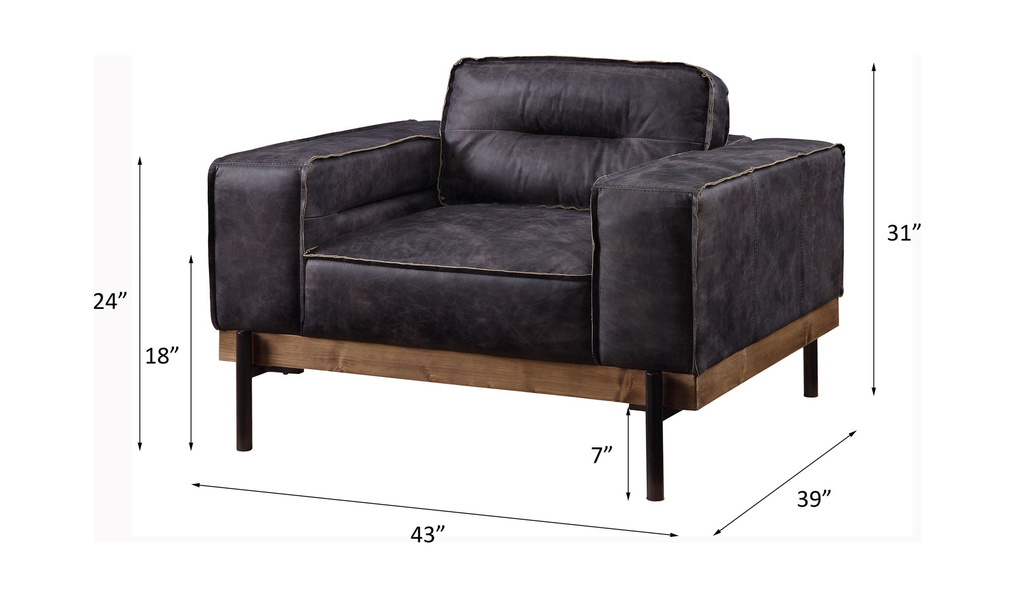 Silchester - Chair - Antique Ebony Top Grain Leather - Urban Living Furniture (Los Angeles, CA)