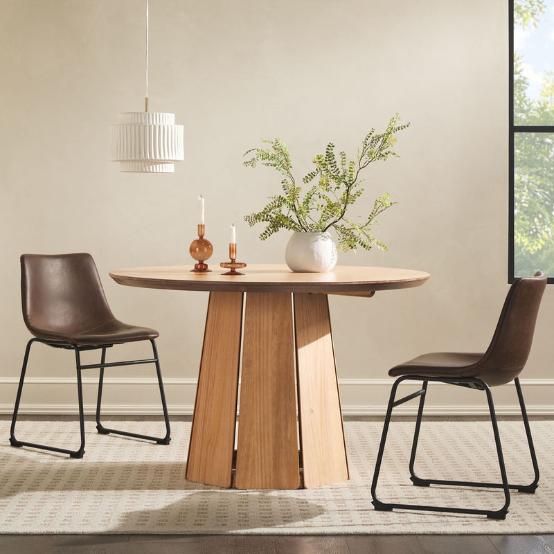 Round Pedestal Dining Table - Light Brown