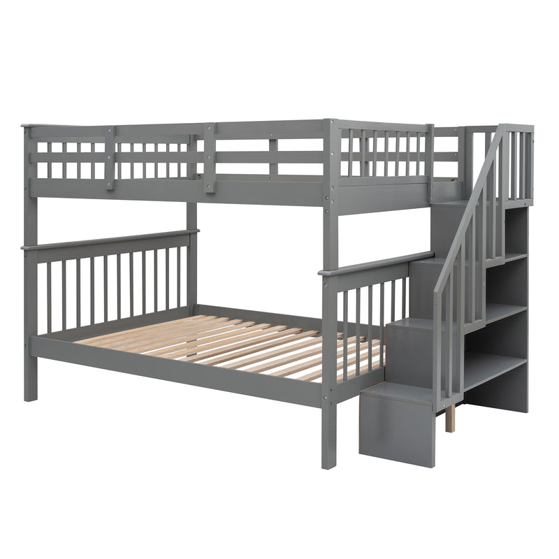Stairway Bunk Bed With Storage And Guard Rail For Bedroom