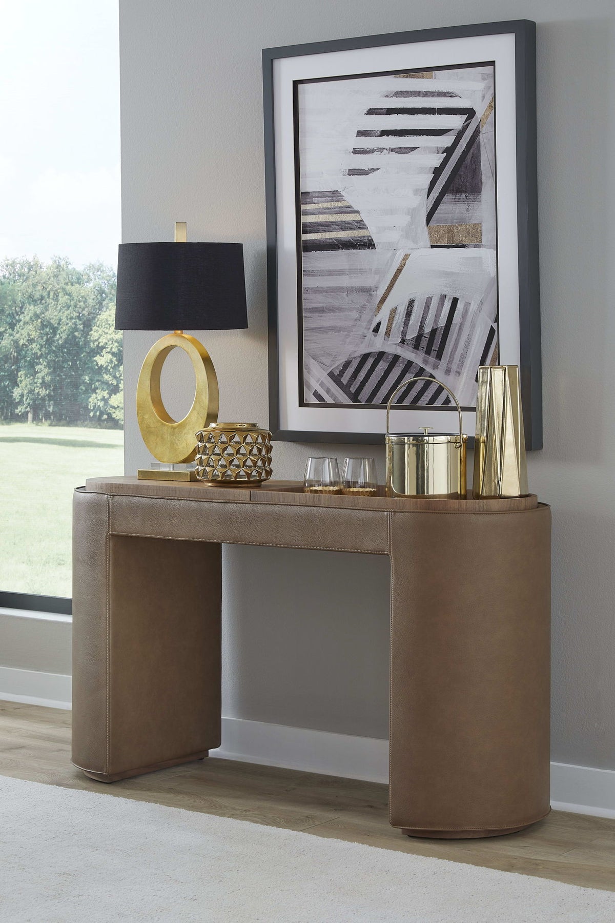 Yeal - Leather Upholstered Storage Table With Wooden Top