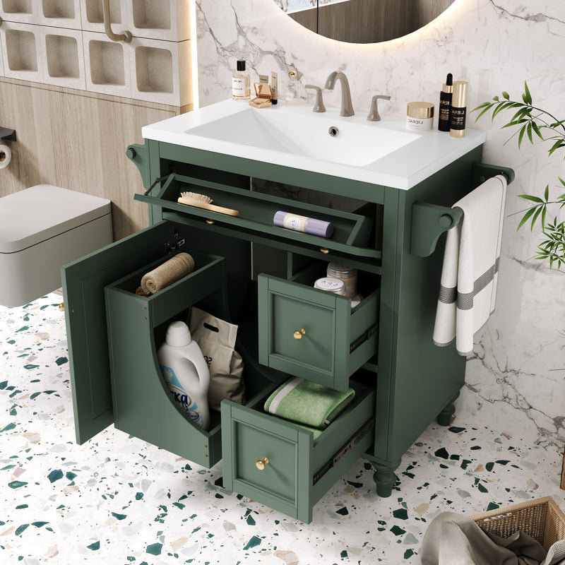 Bathroom Vanity With Top Sink, Modern Storage Cabinet With 2 Drawers And A Tip-Out Drawer