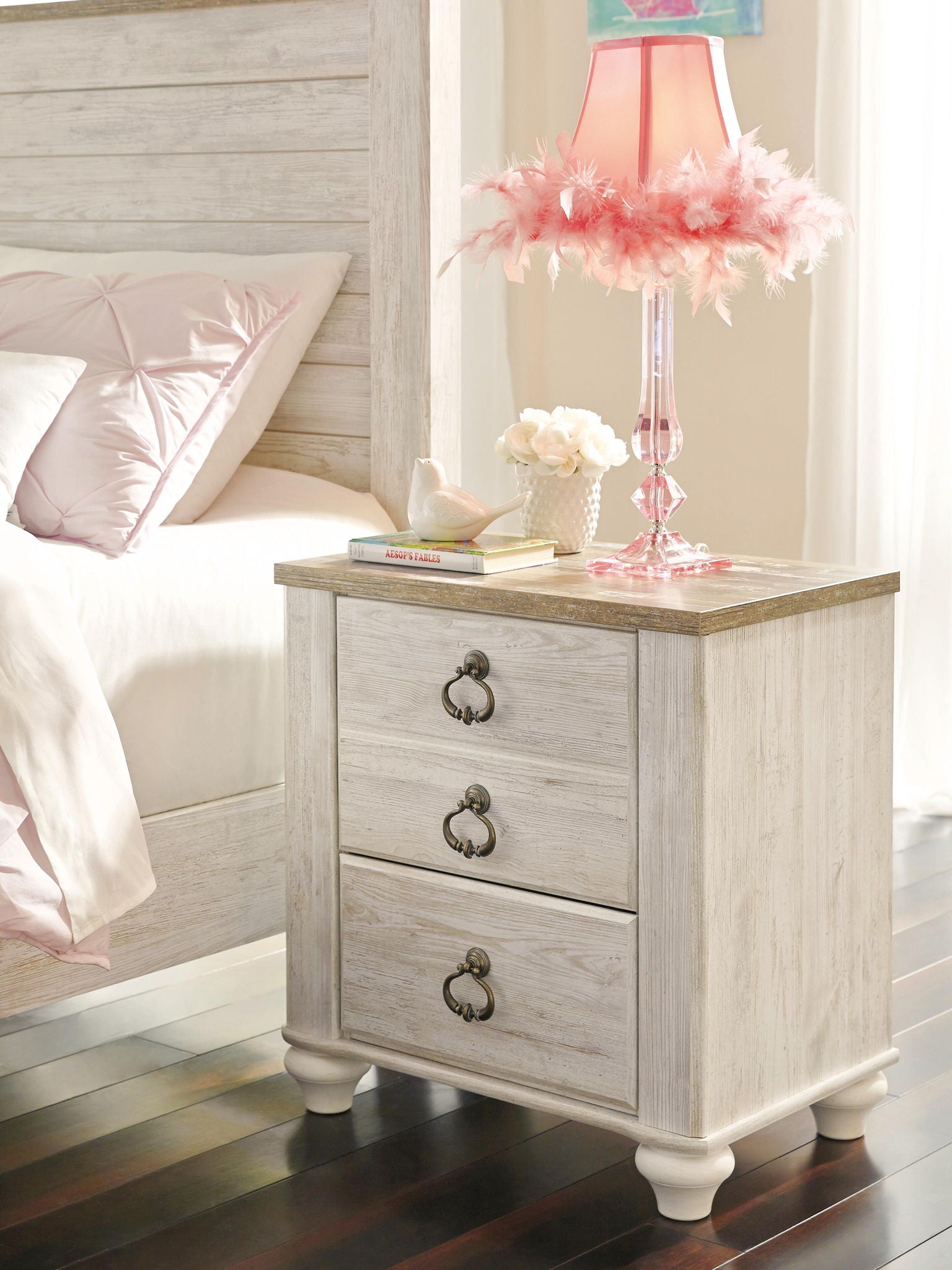 Willowton - Two Drawer Night Stand - Brown / Beige / White - Urban Living Furniture (Los Angeles, CA)