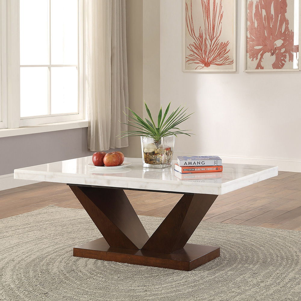 Forbes - Coffee Table - White Natural Marble Top & Walnut - Urban Living Furniture (Los Angeles, CA)