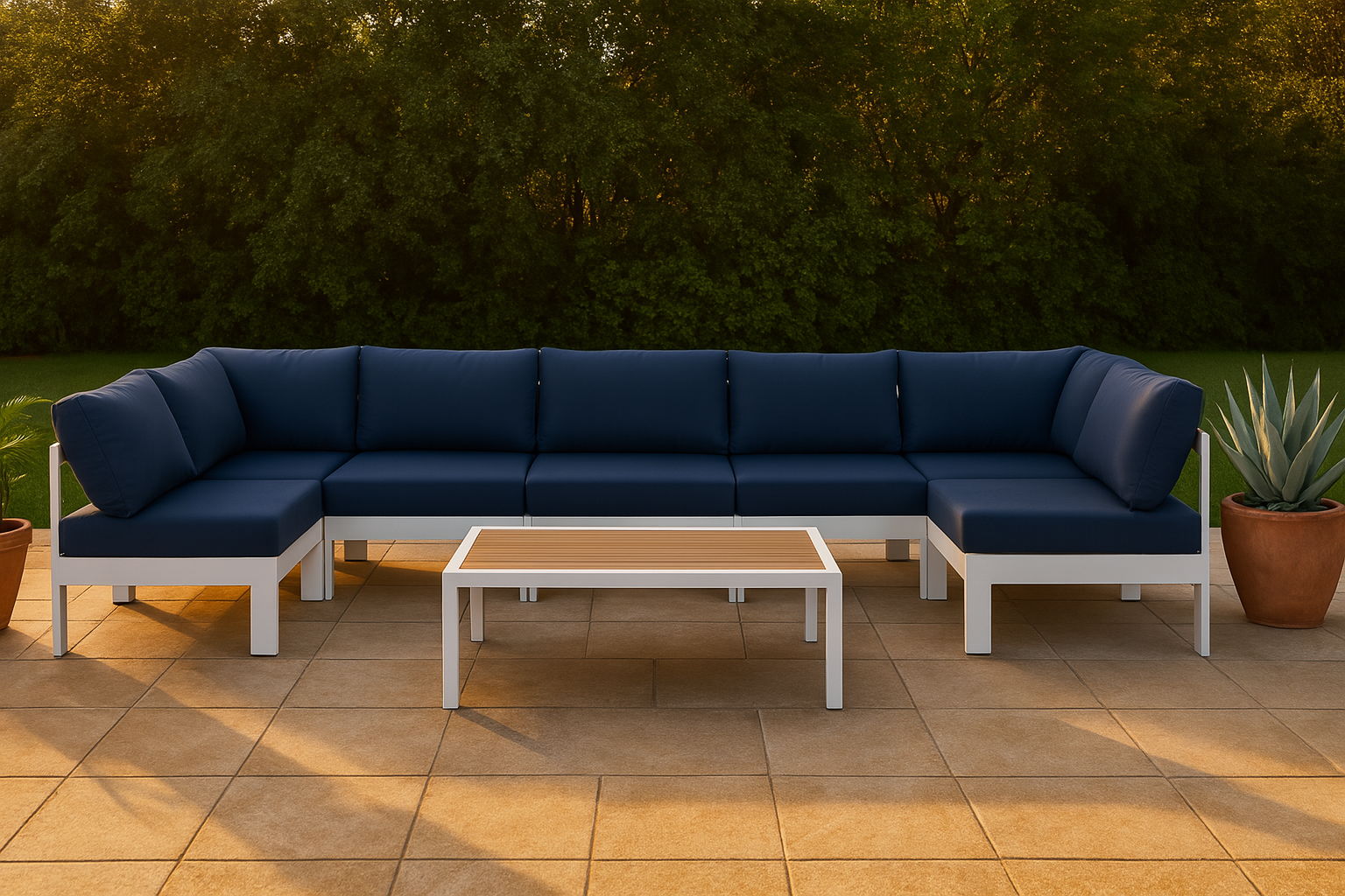 Nizuc - Outdoor Patio 7 Piece Modular Sectional With White Frame - Urban Living Furniture (Los Angeles, CA)