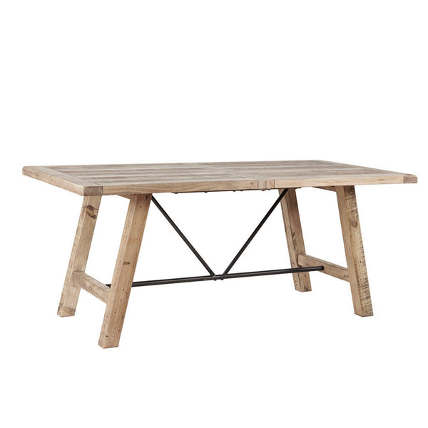 Rustic Dining Table With Metal Support - Natural Pine Wood