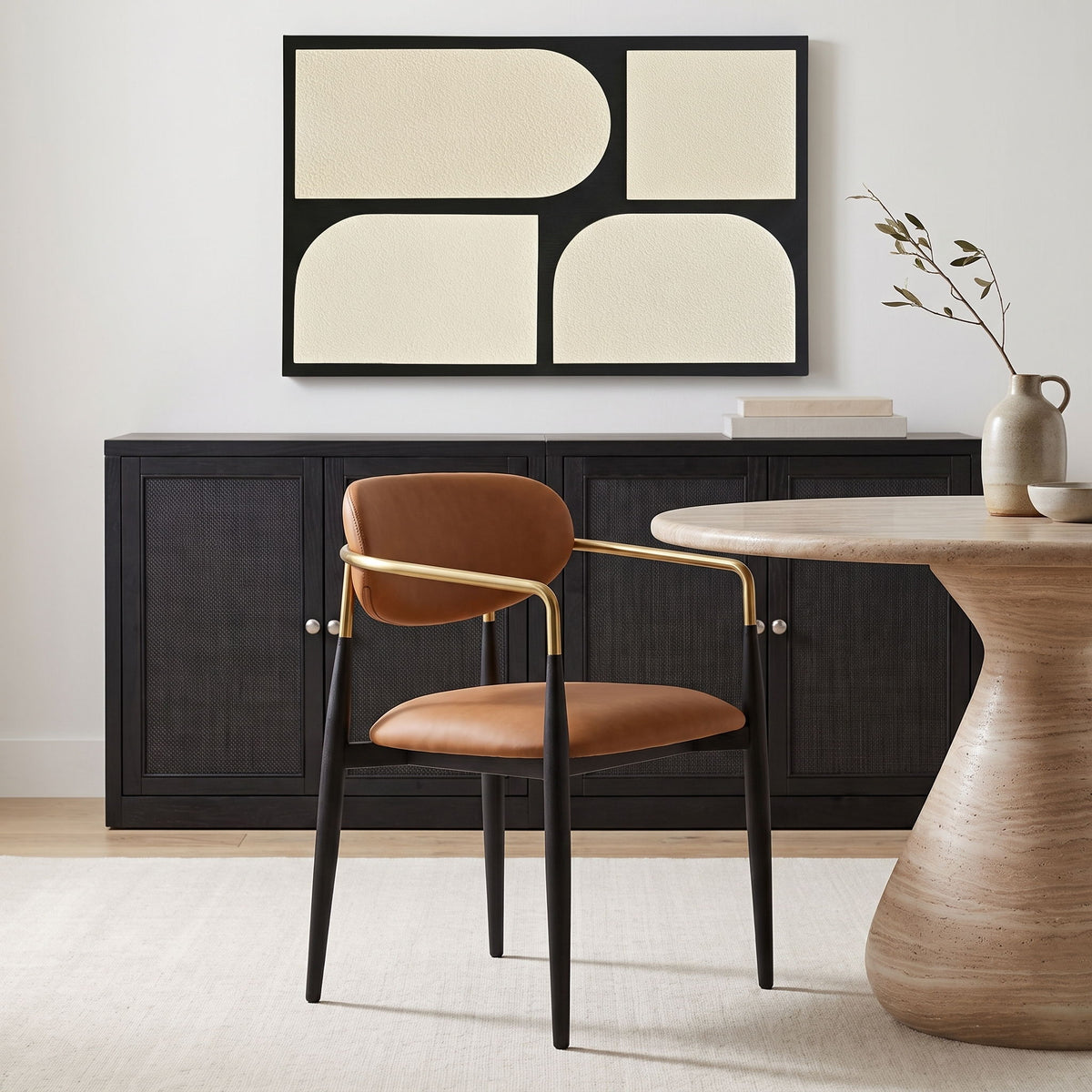 Ronda - Vegan Leather Upholstered Dining Arm Chair - Black Legs
