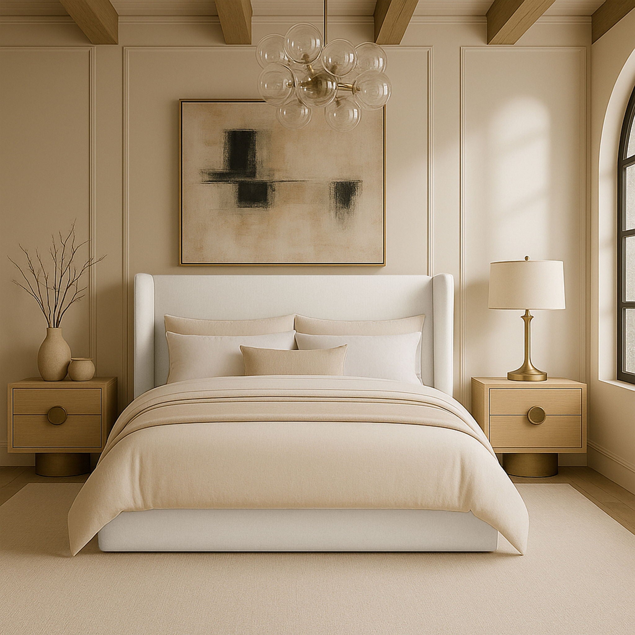 Kendall - Linen Textured Fabric Upholstered Bed - Cream - Urban Living Furniture (Los Angeles, CA)