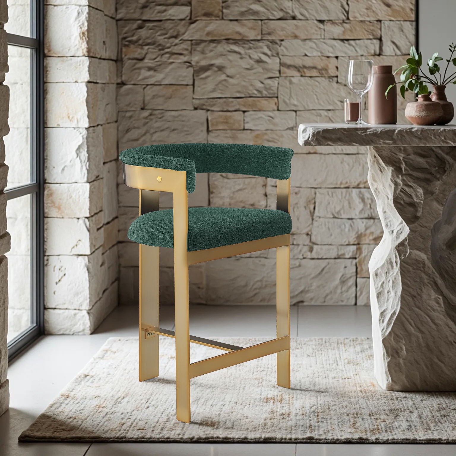Romeo - Boucle Counter Stool With Gold Base (Set of 2) - Urban Living Furniture (Los Angeles, CA)
