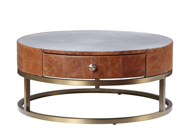 Tamas - Coffee Table - Aluminum & Cocoa Top Grain Leather - 13" - Urban Living Furniture (Los Angeles, CA)