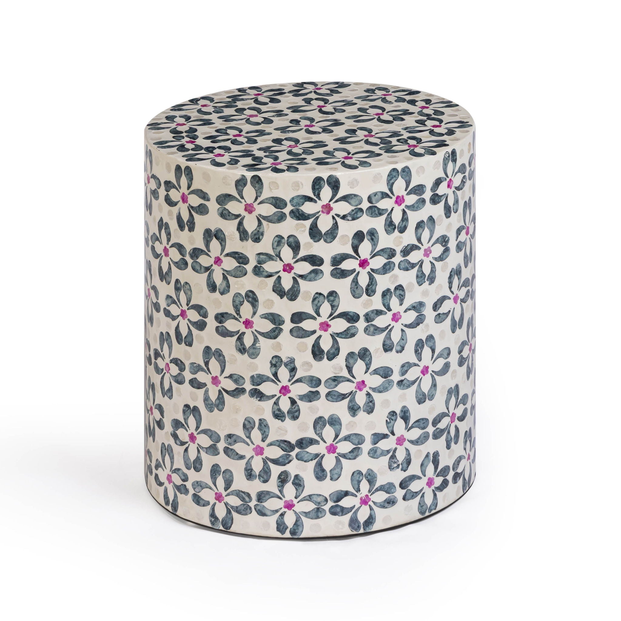 Lorna - Capiz Shell Motif Stool - Aqua Floral - Urban Living Furniture (Los Angeles, CA)