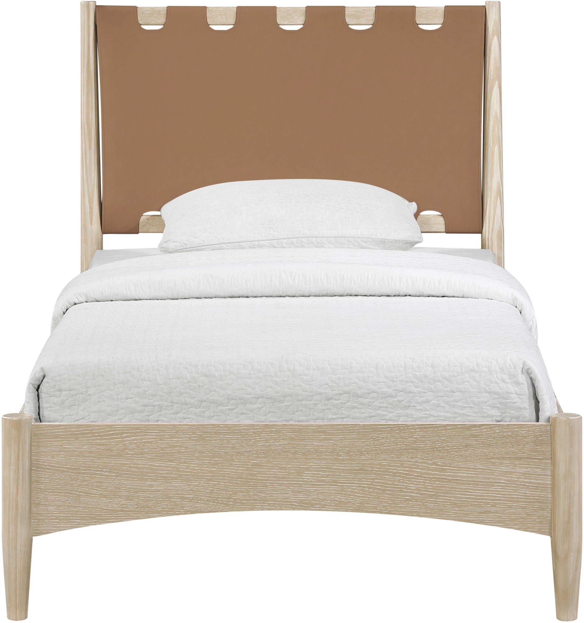 Santos - Vegan Leather Headboard And Wood Bed - Waxed Natural Frame - Urban Living Furniture (Los Angeles, CA)