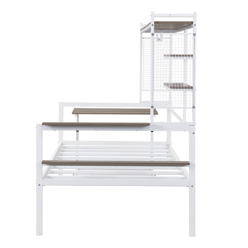 Daybed With Movable Desk, Grid, Shelves And Clothes Hanger