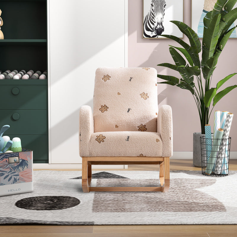 Modern Accent Rocker Armchair With Side Pocket, Upholstered High Back