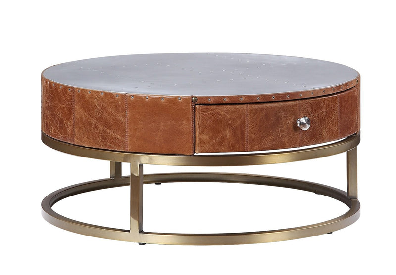 Tamas - Coffee Table - Aluminum & Cocoa Top Grain Leather - 13" - Urban Living Furniture (Los Angeles, CA)
