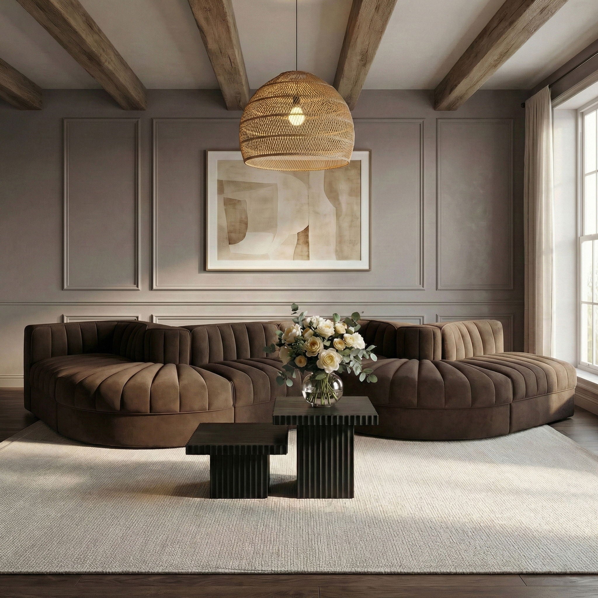 Rummi - Rounded Velvet Performance Fabric Upholstered 6 Piece Modular Sectional - Urban Living Furniture (Los Angeles, CA)