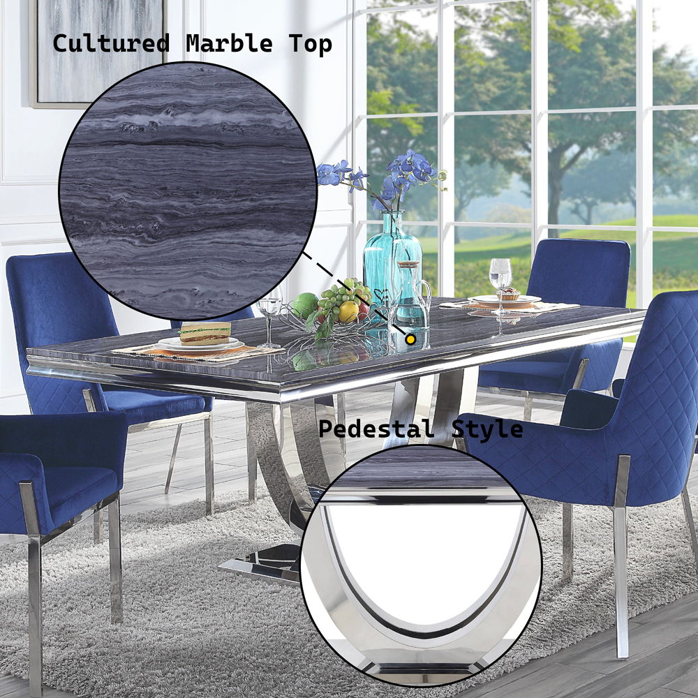 Cambrie - Dining Table - Faux Marble & Mirrored Silver Finish - Urban Living Furniture (Los Angeles, CA)