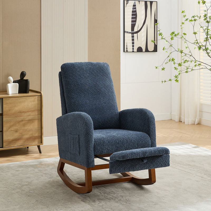 Rocking High Back Glider Chair With Retractable Footrest, Side Pocket