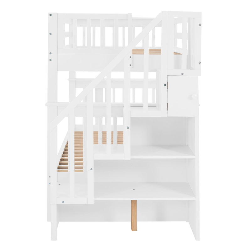 Stairway Bunk Bed With Storage And Guard Rail For Bedroom