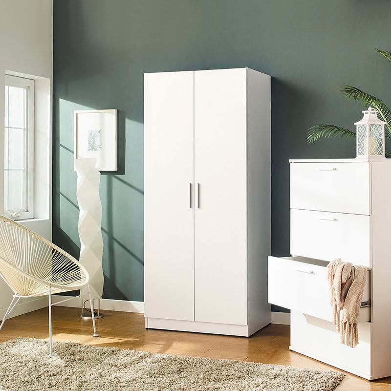 Viviane - Contemporary Wood Closet With Hanging Bars And 5 Shelves - White