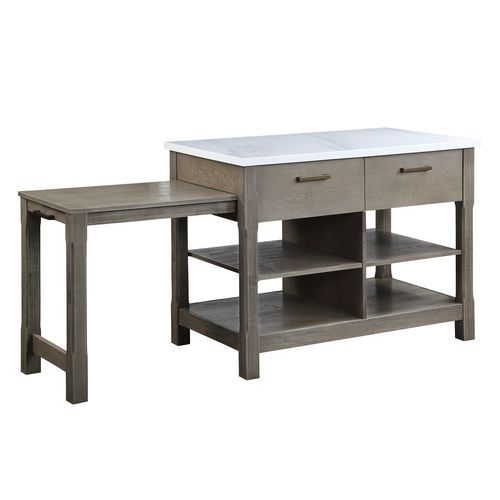 Feivel - Kitchen Island With Pull Out Table - Marble Top & Rustic Oak - Urban Living Furniture (Los Angeles, CA)
