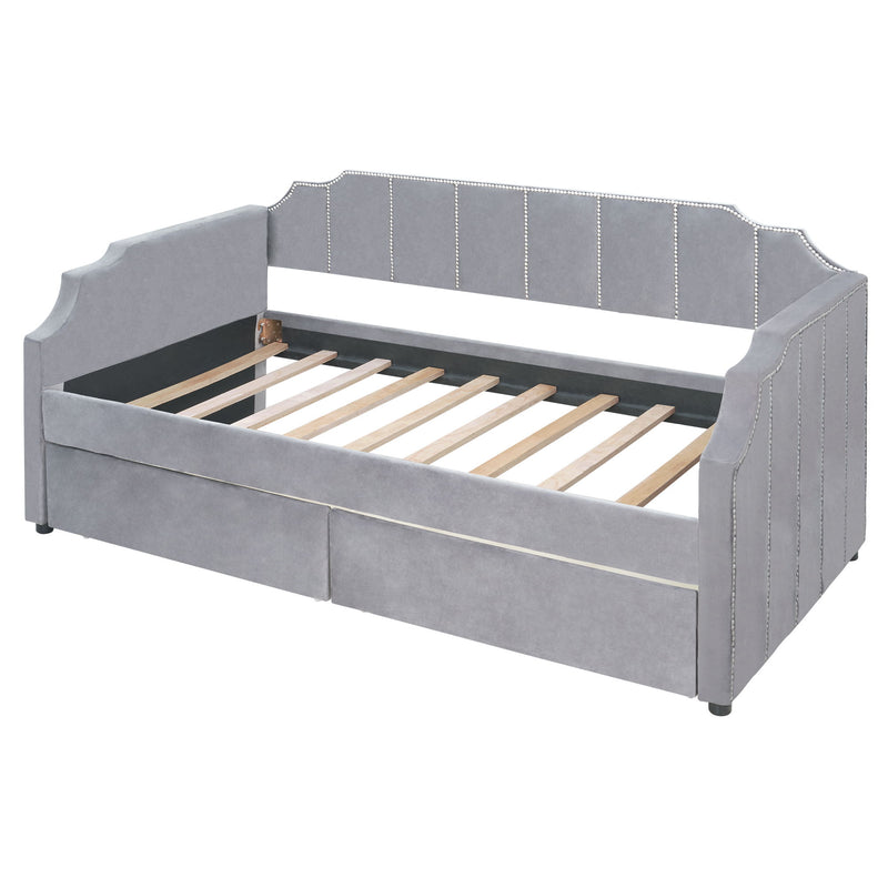 Upholstered Daybed With Drawers, Slat Support