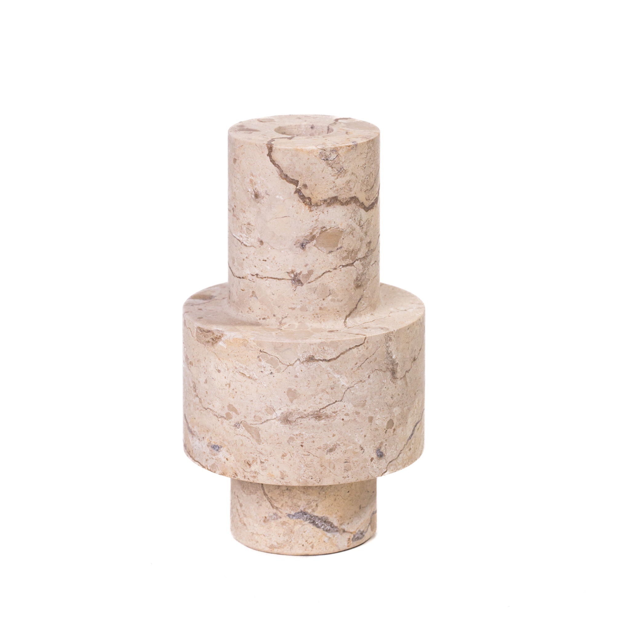Natural Turned Candle Holder - Travertine