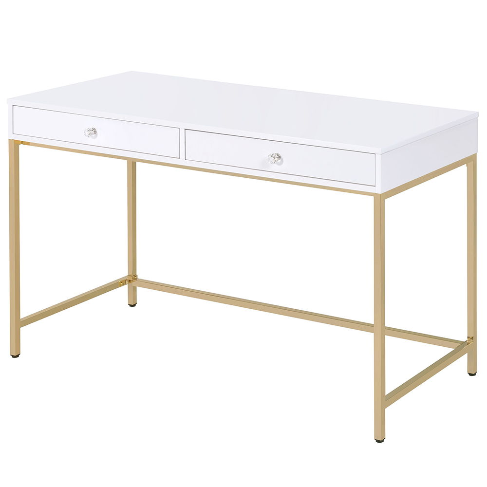 Ottey - Vanity Desk (Same 92540) - White High Gloss & Gold - Urban Living Furniture (Los Angeles, CA)