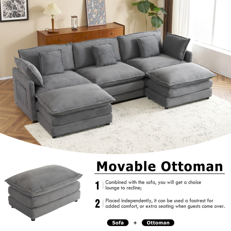 Modern Modular Sectional Sofa With Side Storage Pockets For Living Room