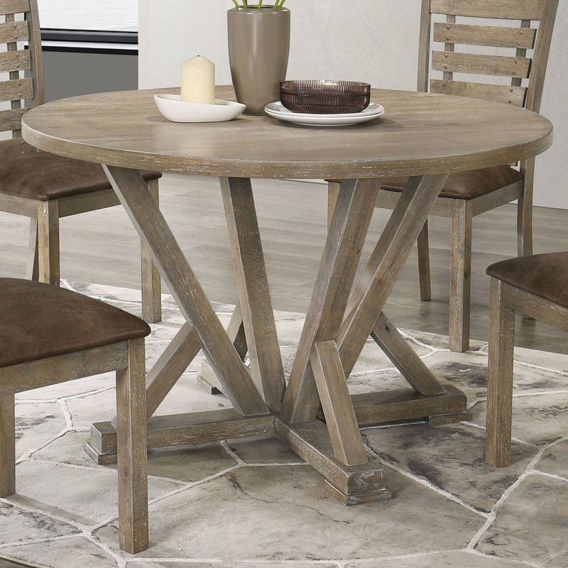 Modern Farmhouse Round Dining Table Solid Wood Rubberwood Antique Finishing Rustic Look Distressed Look Wire Brushed For 4 Seaters - Grayish Brown