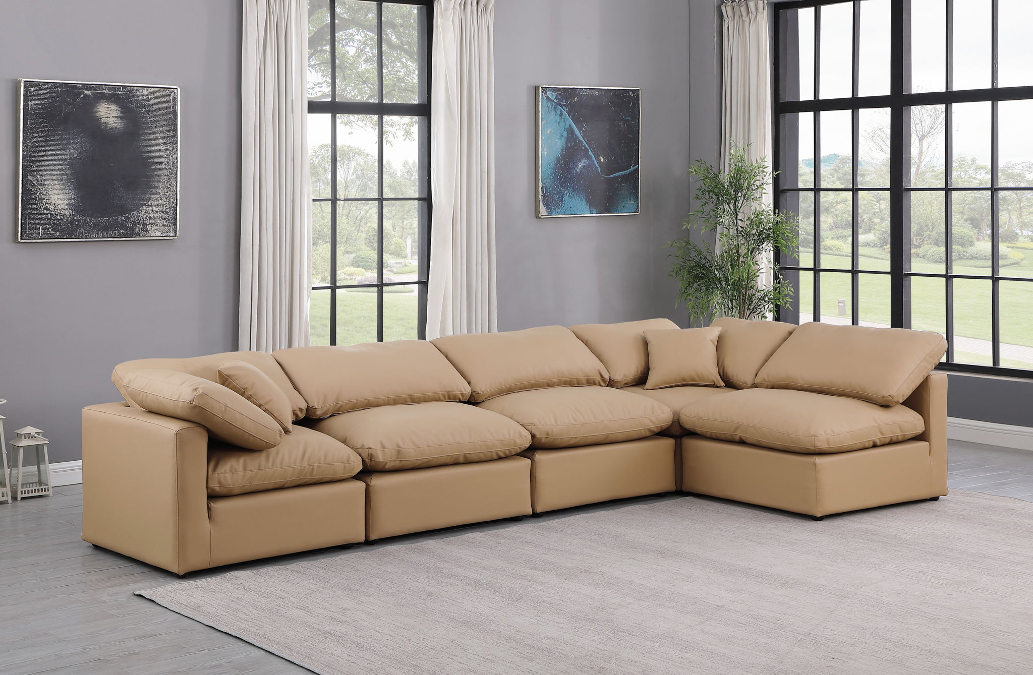 Indulge - Faux Leather 5 Piece Modular Sectional - Tan - Urban Living Furniture (Los Angeles, CA)