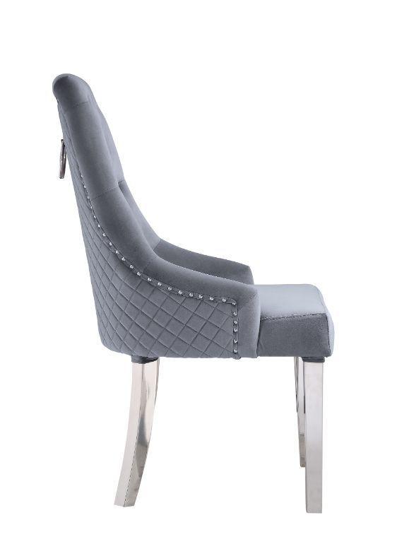 Satinka - Fabric Side Chair (Set of 2) - Gray & Mirrored Silver - Urban Living Furniture (Los Angeles, CA)