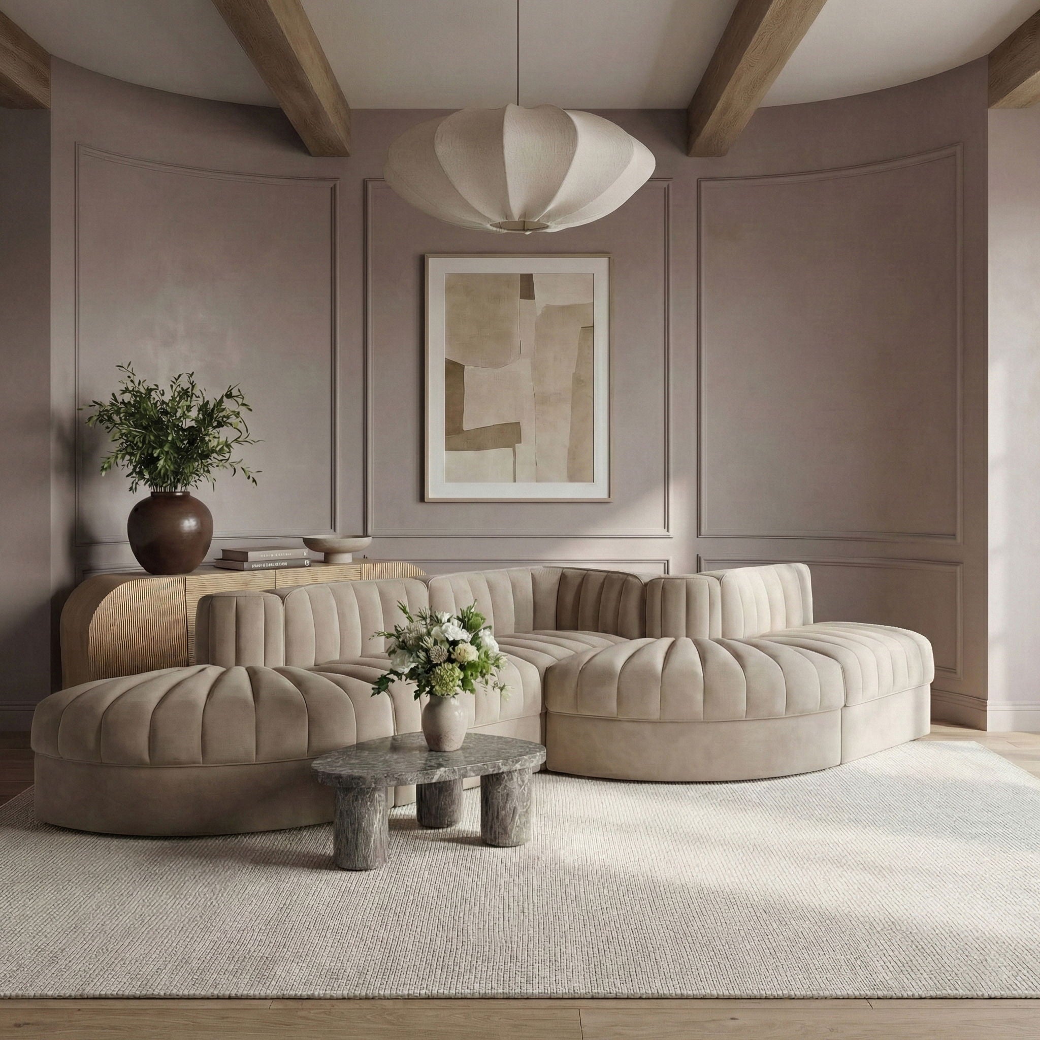 Rummi - Rounded Velvet Performance Fabric Upholstered 5 Piece Modular Sectional - Urban Living Furniture (Los Angeles, CA)