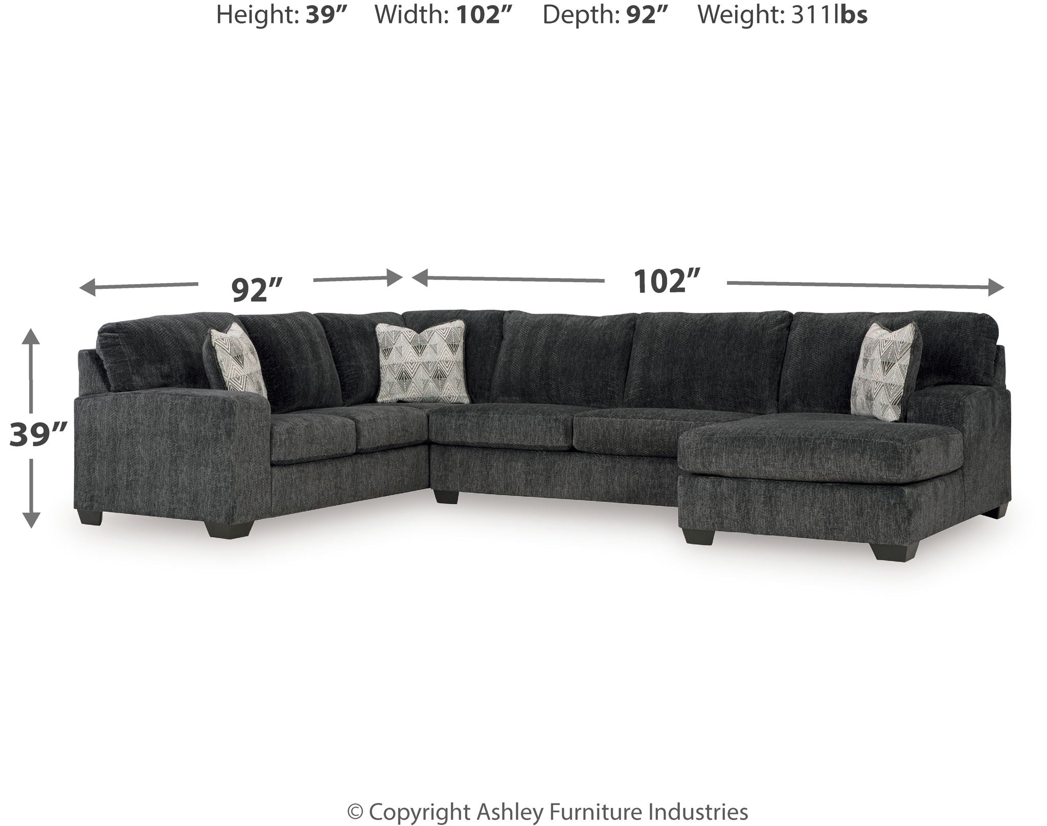 Hollyview - 3-Piece Sectional With Raf Corner Chaise - Shadow - Urban Living Furniture (Los Angeles, CA)