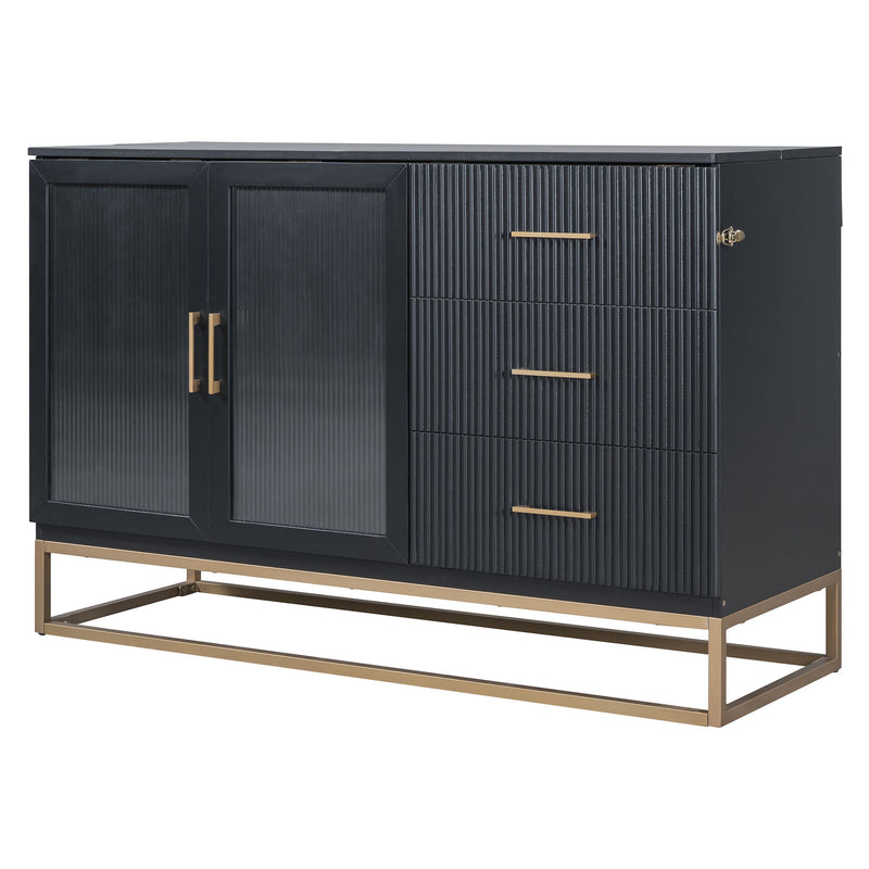 Murphy Bed With Frosted Glass Doors Design, Fake Drawers, Metal Legs