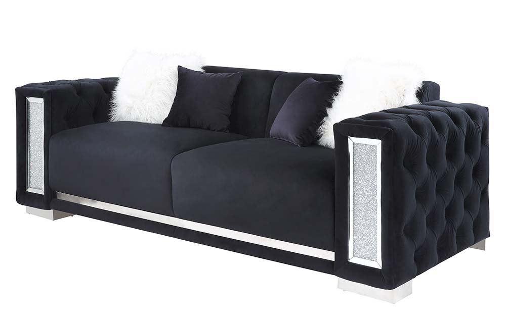 Trislar - Sofa With 4 Pillows (Same 52525) - Black Velvet - Urban Living Furniture (Los Angeles, CA)