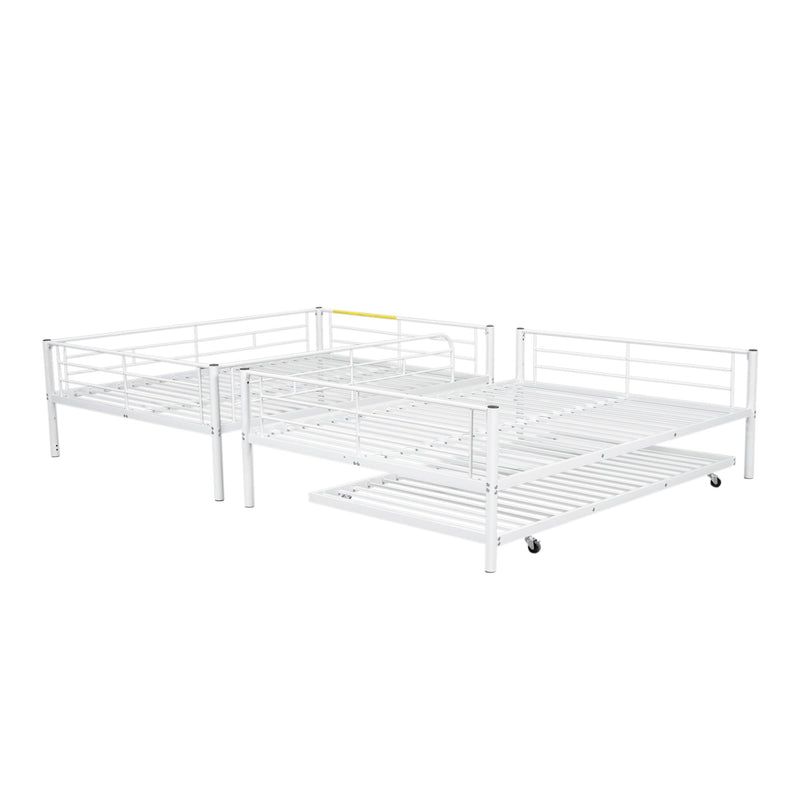 Full Over Full Metal Bunk Bed With Trundle - White