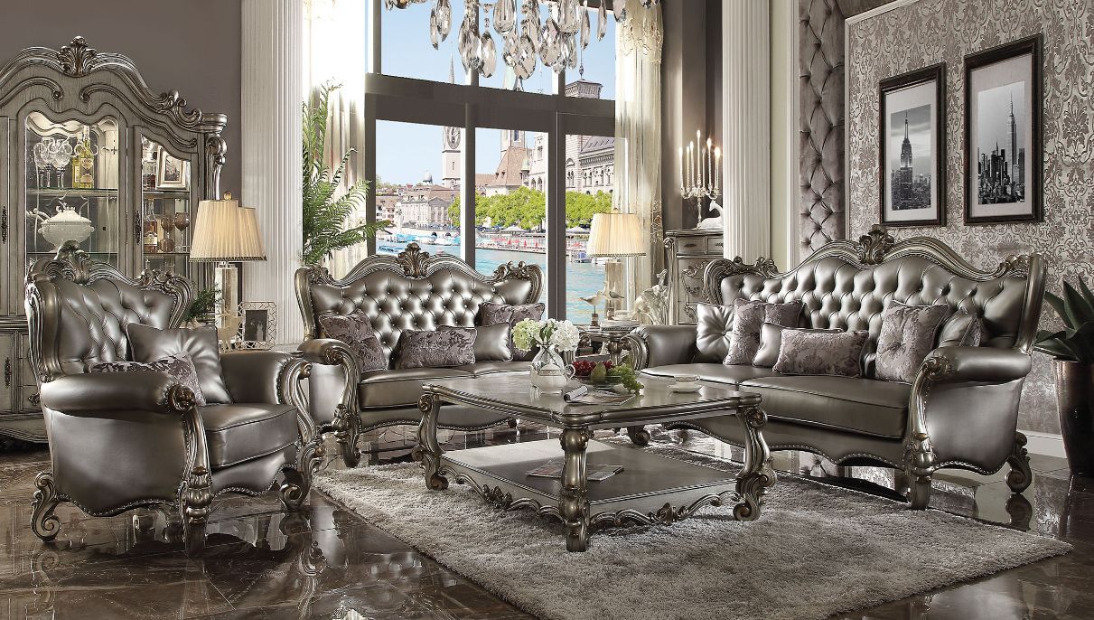 Versailles - Sofa - Silver PU & Antique Platinum - Urban Living Furniture (Los Angeles, CA)