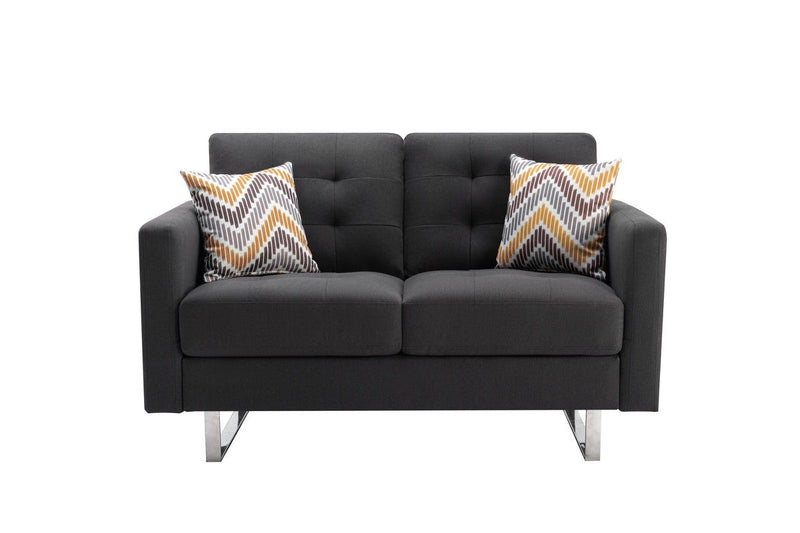 Victoria - Linen Fabric Loveseat With Metal Legs, Side Pockets, And Pillows - Urban Living Furniture (Los Angeles, CA)