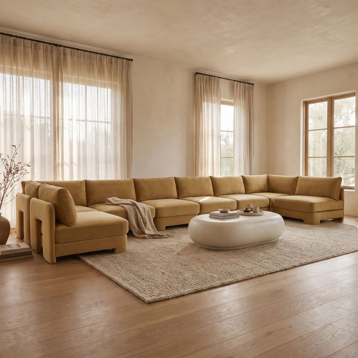 Hammond - Velvet Performance Fabric Upholstered 8 Piece U-Shaped Armless Sectional - Beige