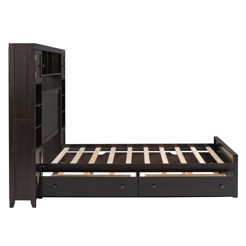Bed With All In One Cabinet, Shelf And Sockets, Trundle