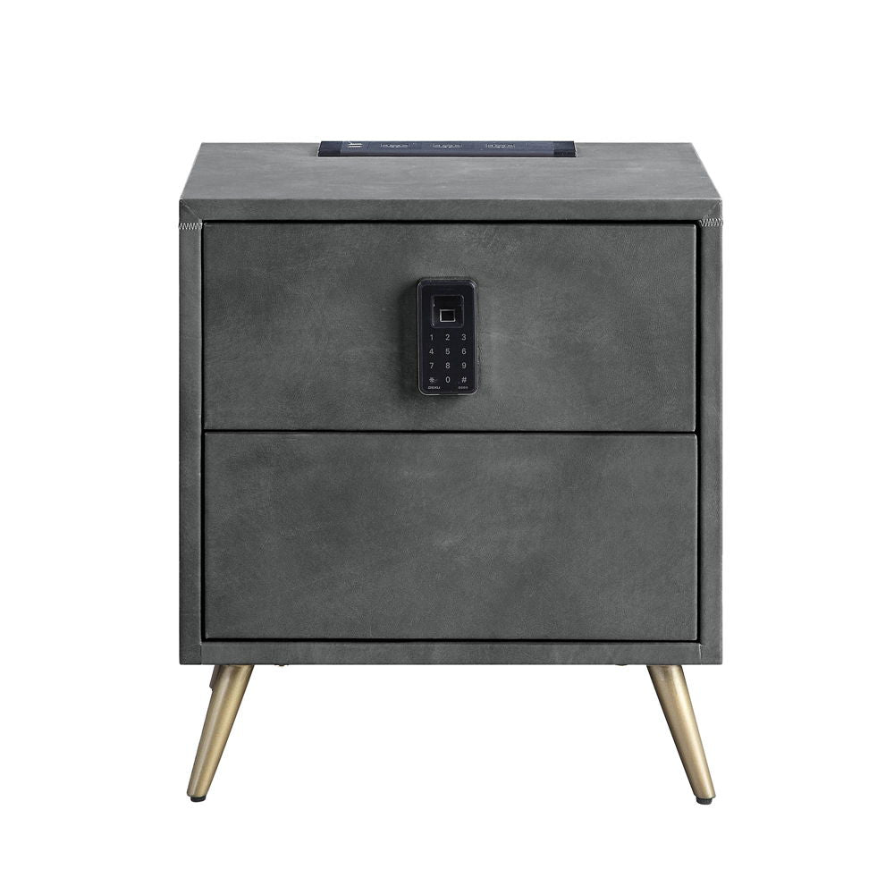 Doris - Nightstand With USB & Electric Lock - Gray Top Grain Leather - Urban Living Furniture (Los Angeles, CA)