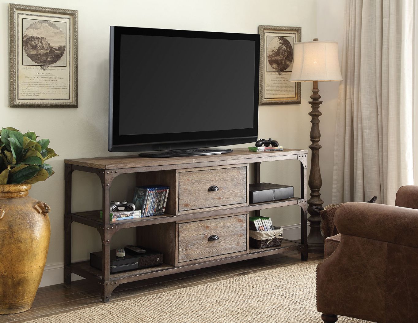 Gorden - TV Stand - Weathered Oak & Antique Silver - Urban Living Furniture (Los Angeles, CA)
